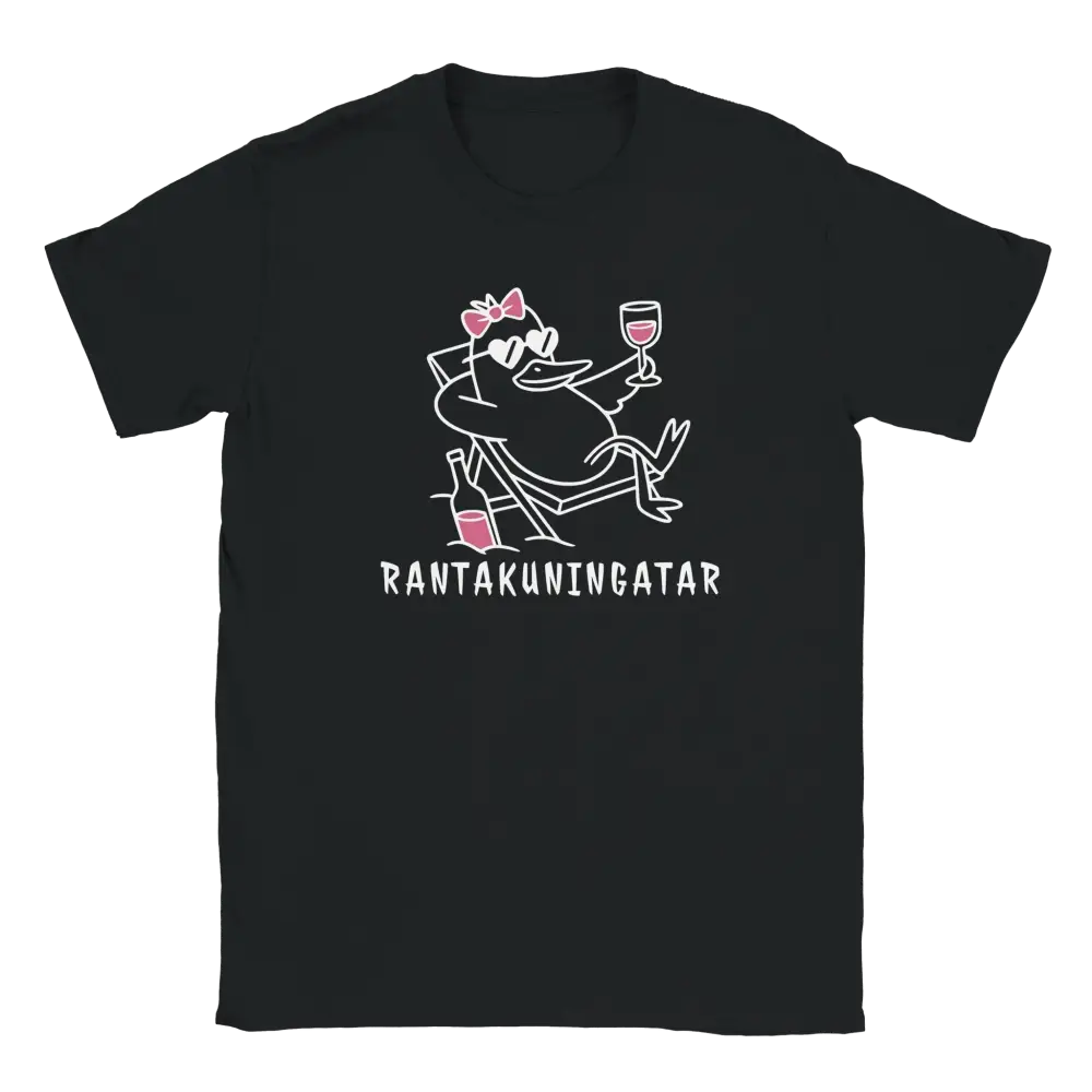 Mustat Naisten T-paita Rantakuningatar with pink ja valkoinen ankka-muotokuva