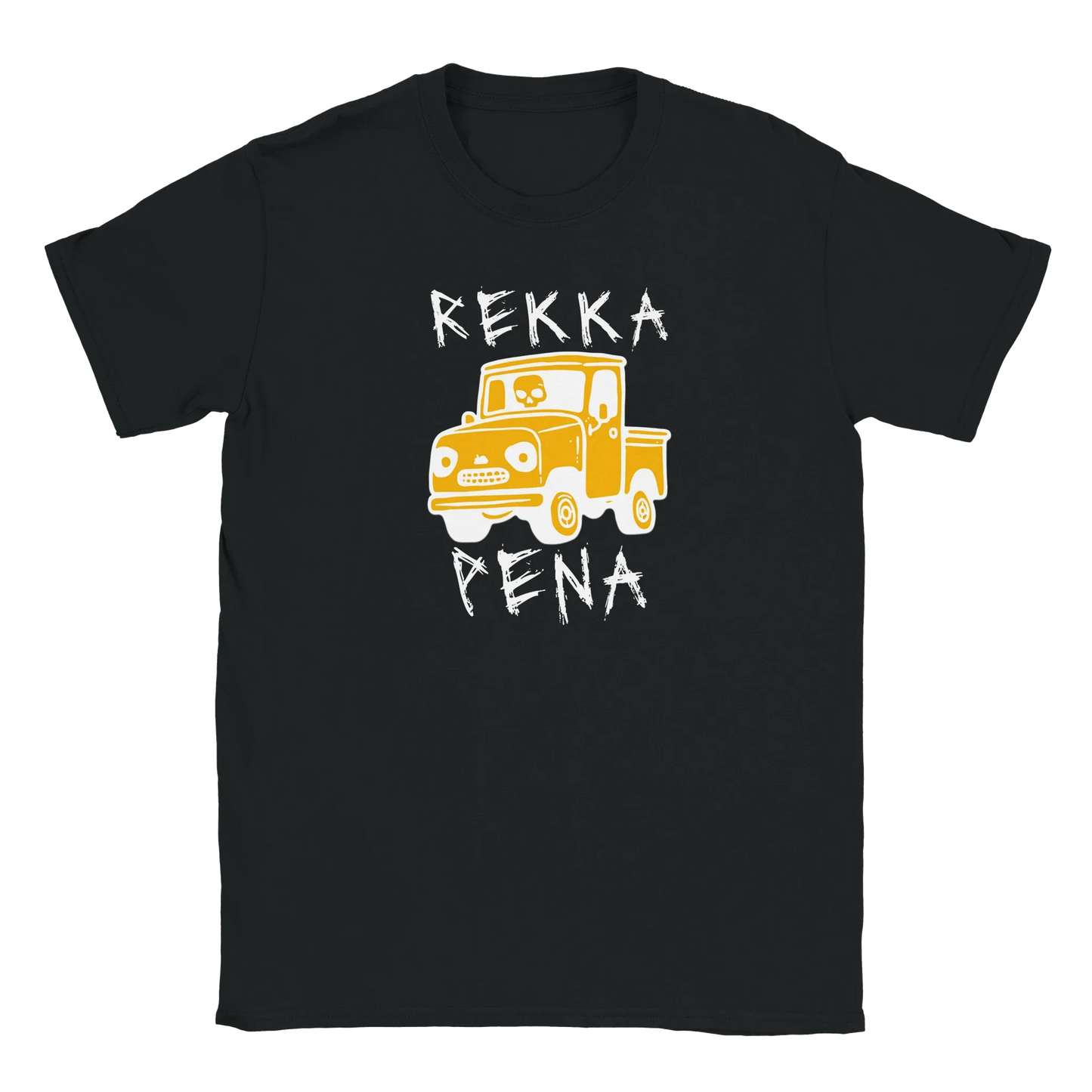Musta lyhythihainen crewneck T-paita Rekka Pena - T-paita, keltainen piirrettu rekka