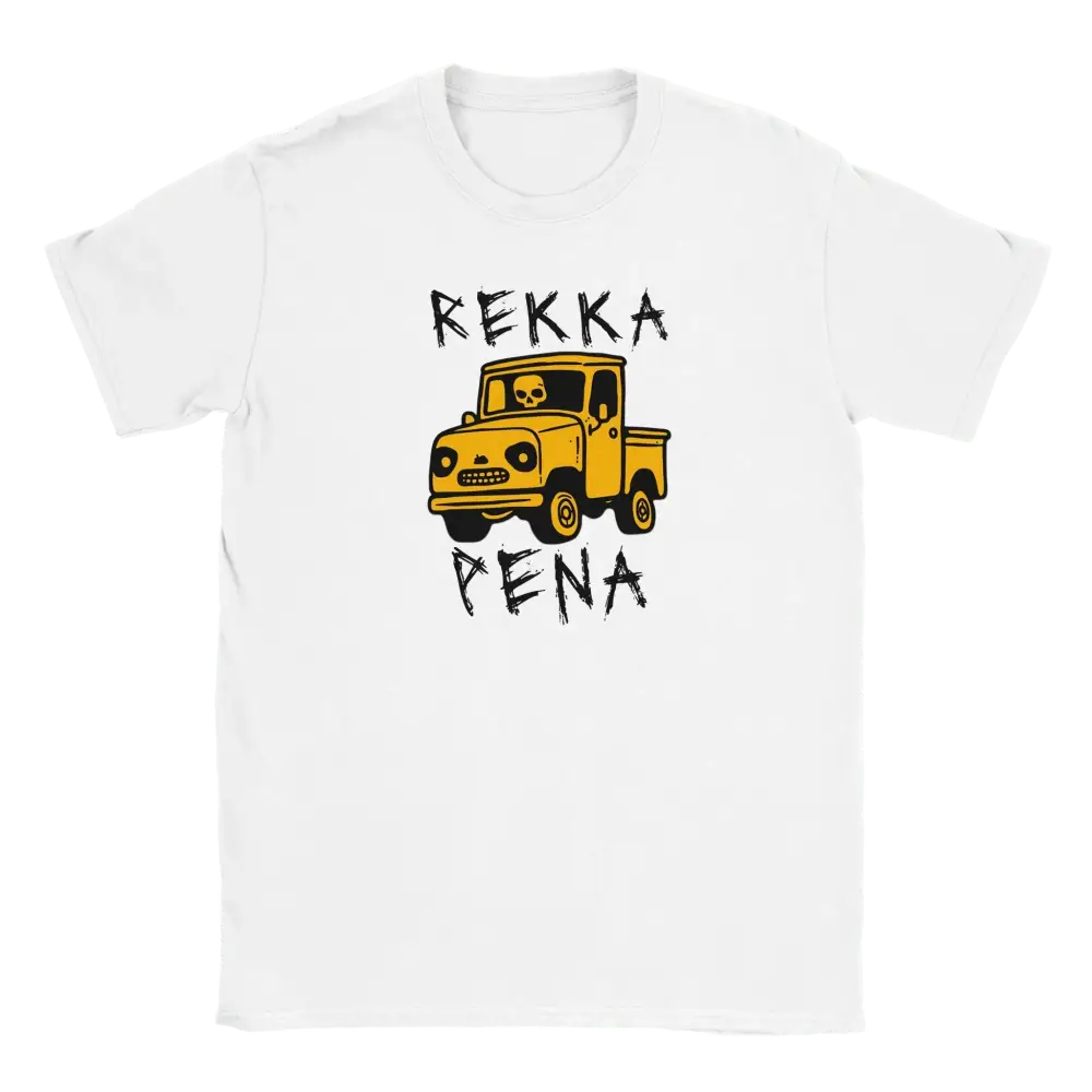 Valkoinen short-sleeve T-paita Rekka Pena, jossa keltainen piirroskuorma-auto
