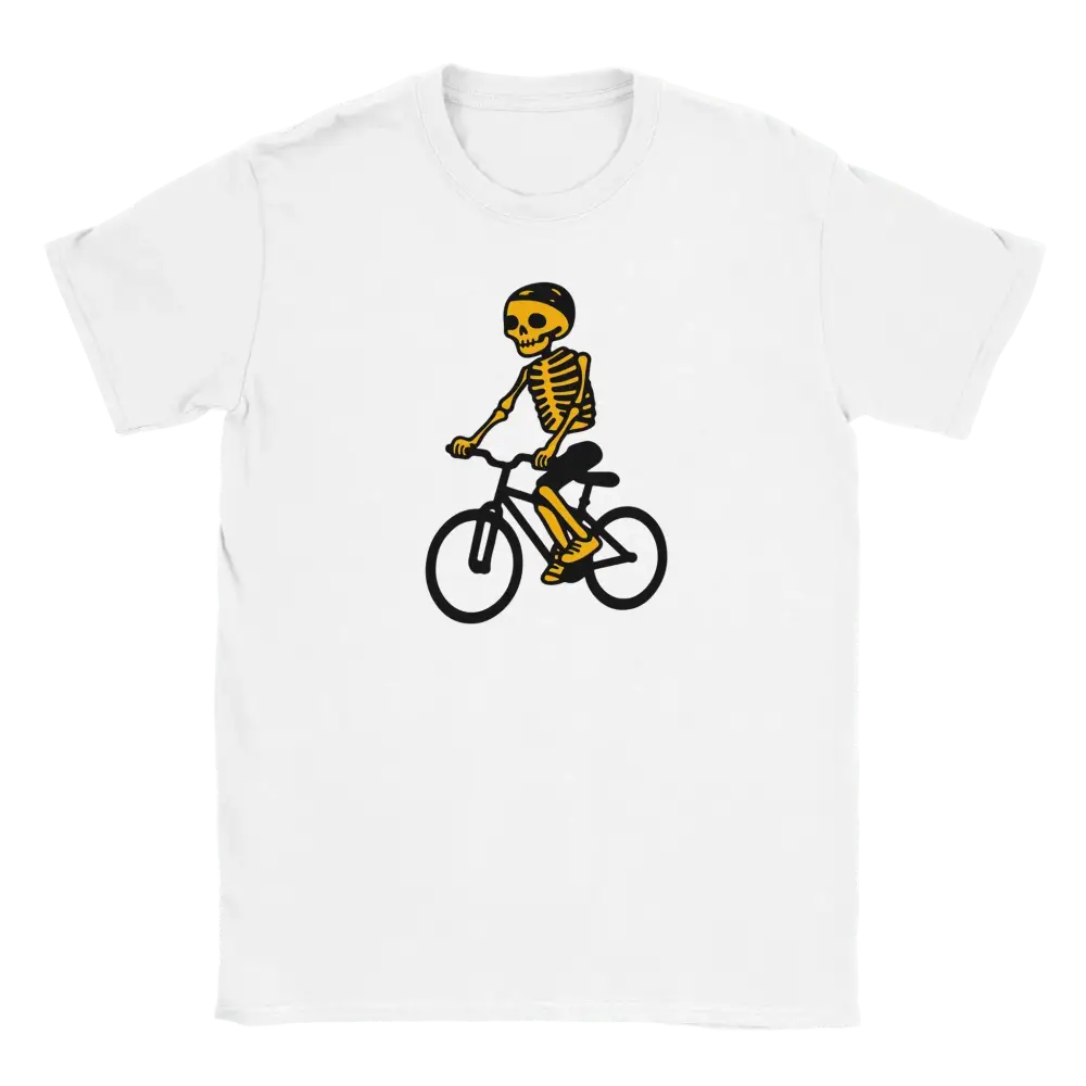 Valkoinen T-paita Skeleton-ratsastajalla ja pyörällä designilla Ride Or Die