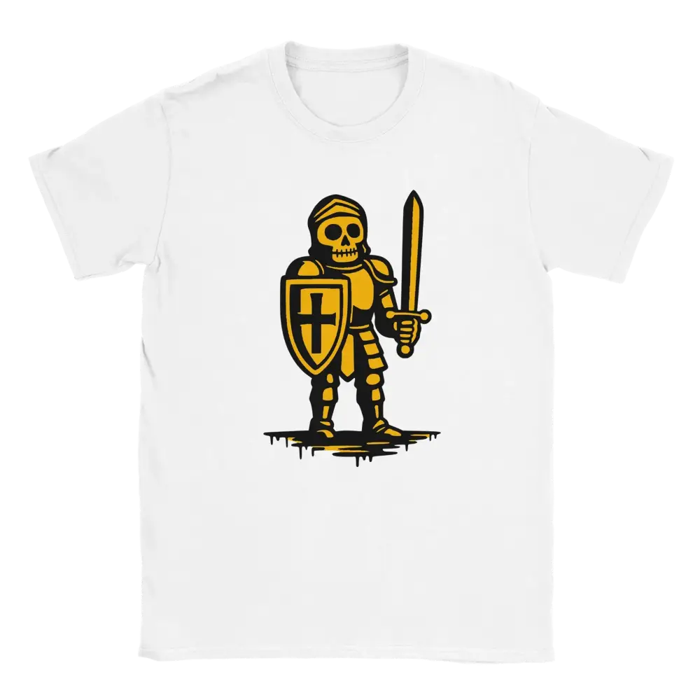 Valkoinen lyhythihainen T-paita Skeleton Knight -designilla Ritari-tuotenimellä