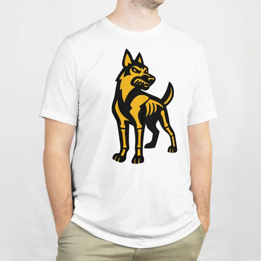 Valkoinen lyhythihainen T-paita Saksanpaimenkoira-skeletokuvalla tuotteessa Saksanpaimenkoira T-paita