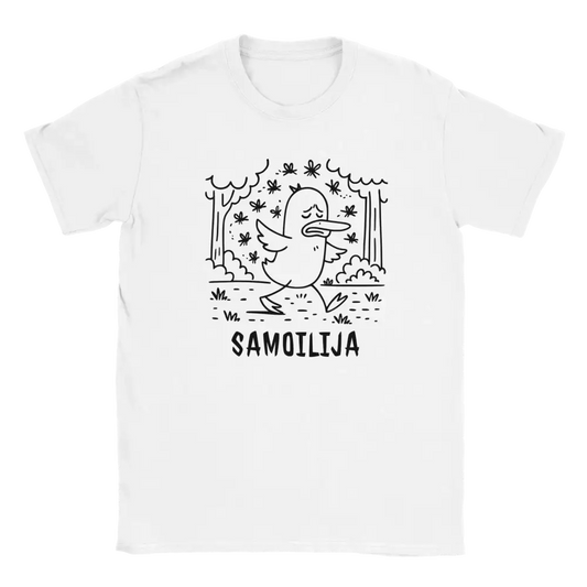 Valkoinen lyhythihainen T-paita Samoilija - T-paita, mustavalkoinen ankka metsän läpi
