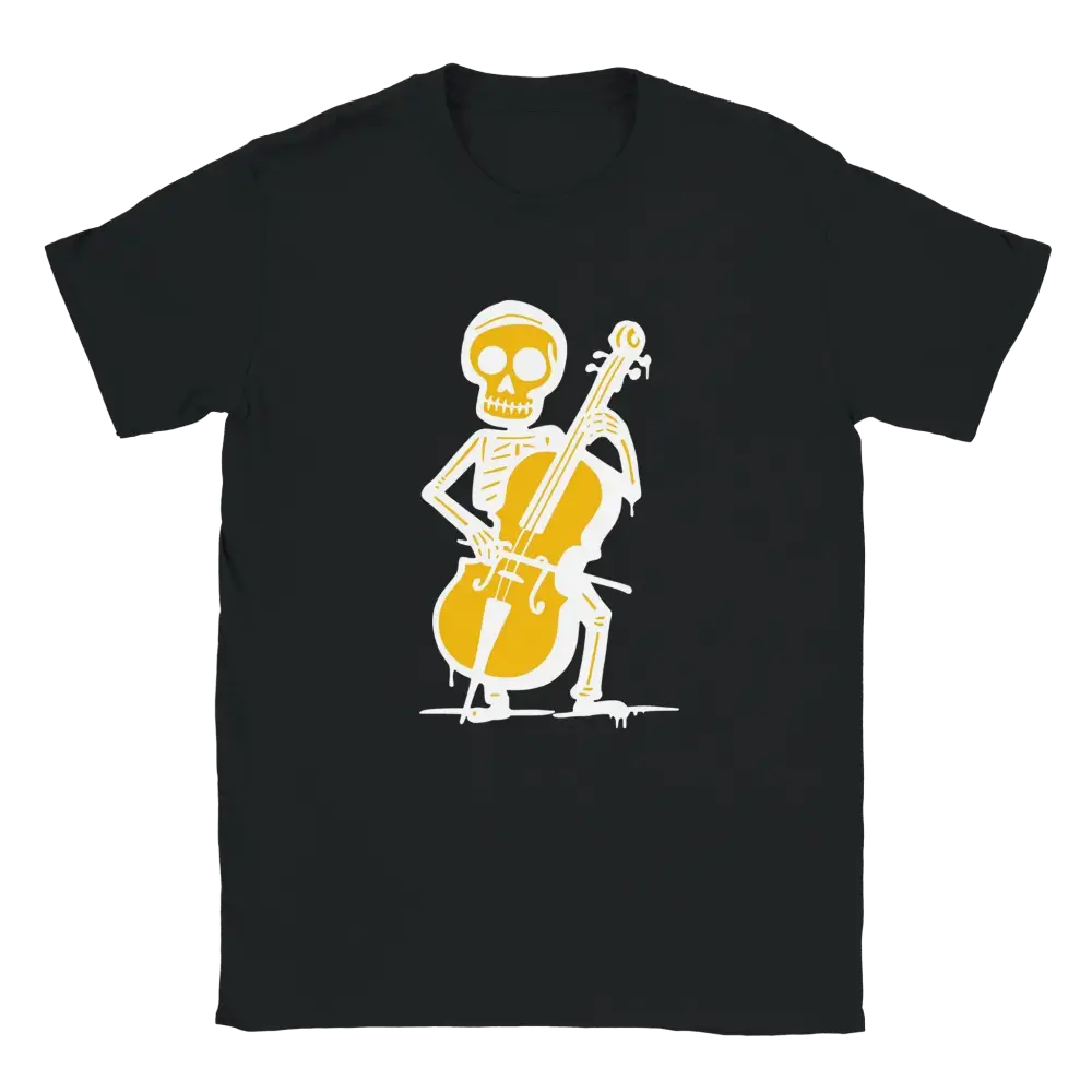 Mustavalkoinen Sellisti T-paita, luuranko soittaa selloa, design