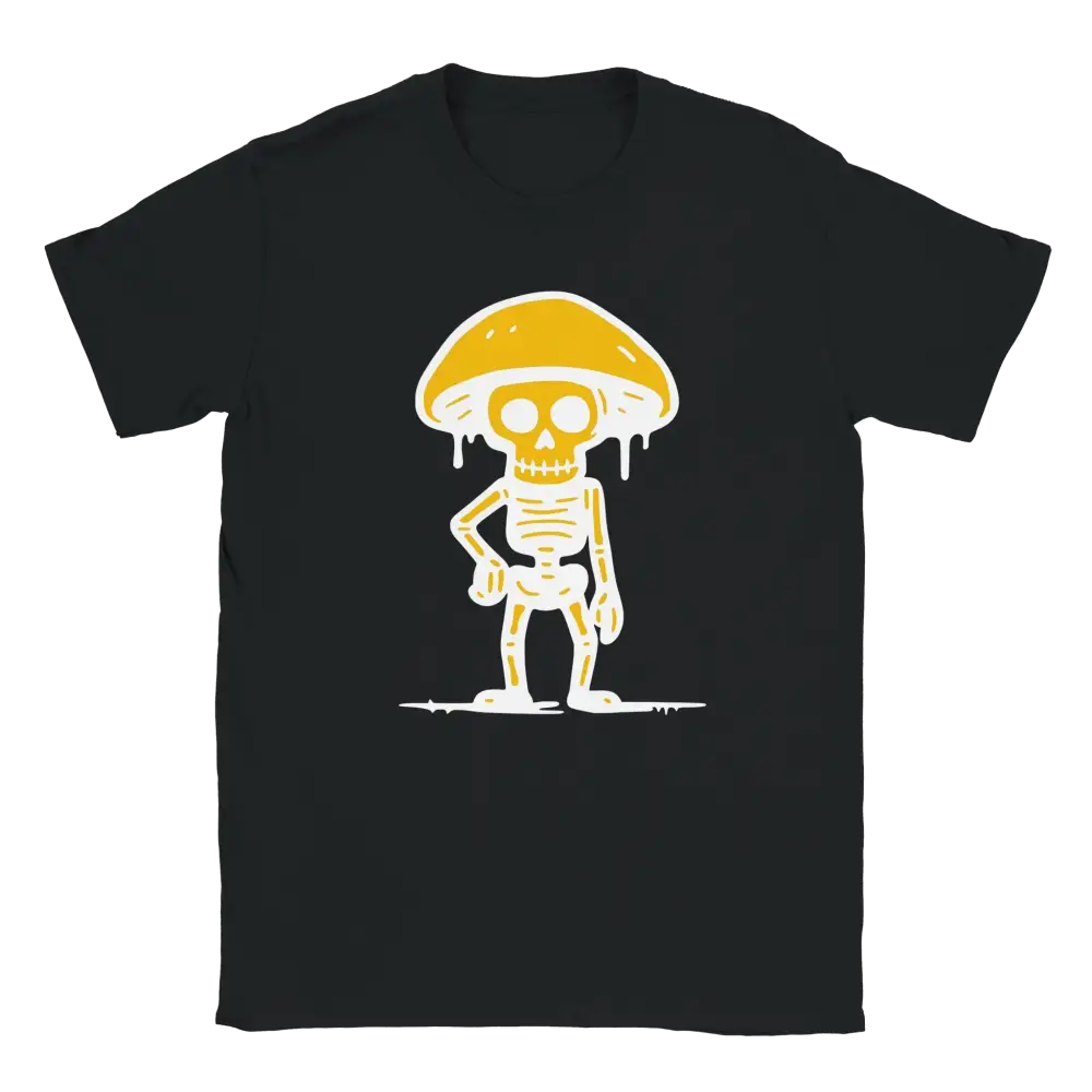 Mustat T-paidat Sienestäjä - T-paita, jossa keltainen sieni-kallo grafiikka