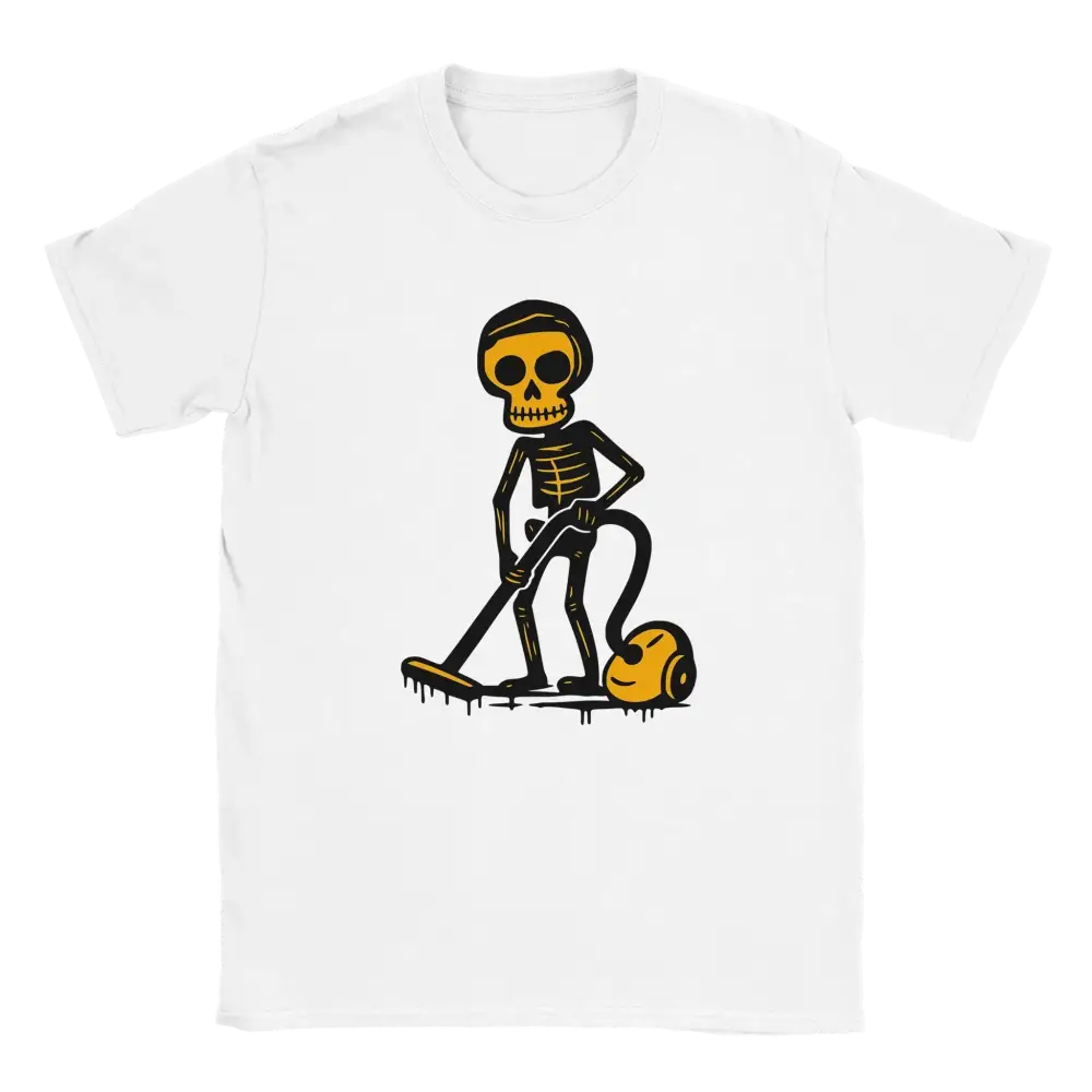Siivooja T-paita valkoinen lyhythihainen crewneck t-paita luuranko imuroi grafiikalla
