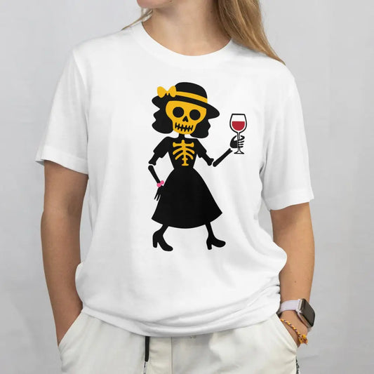 Valkoinen naisten T-paita Skeleton-grafiikalla Sivistynyt-tuotemerkiltä