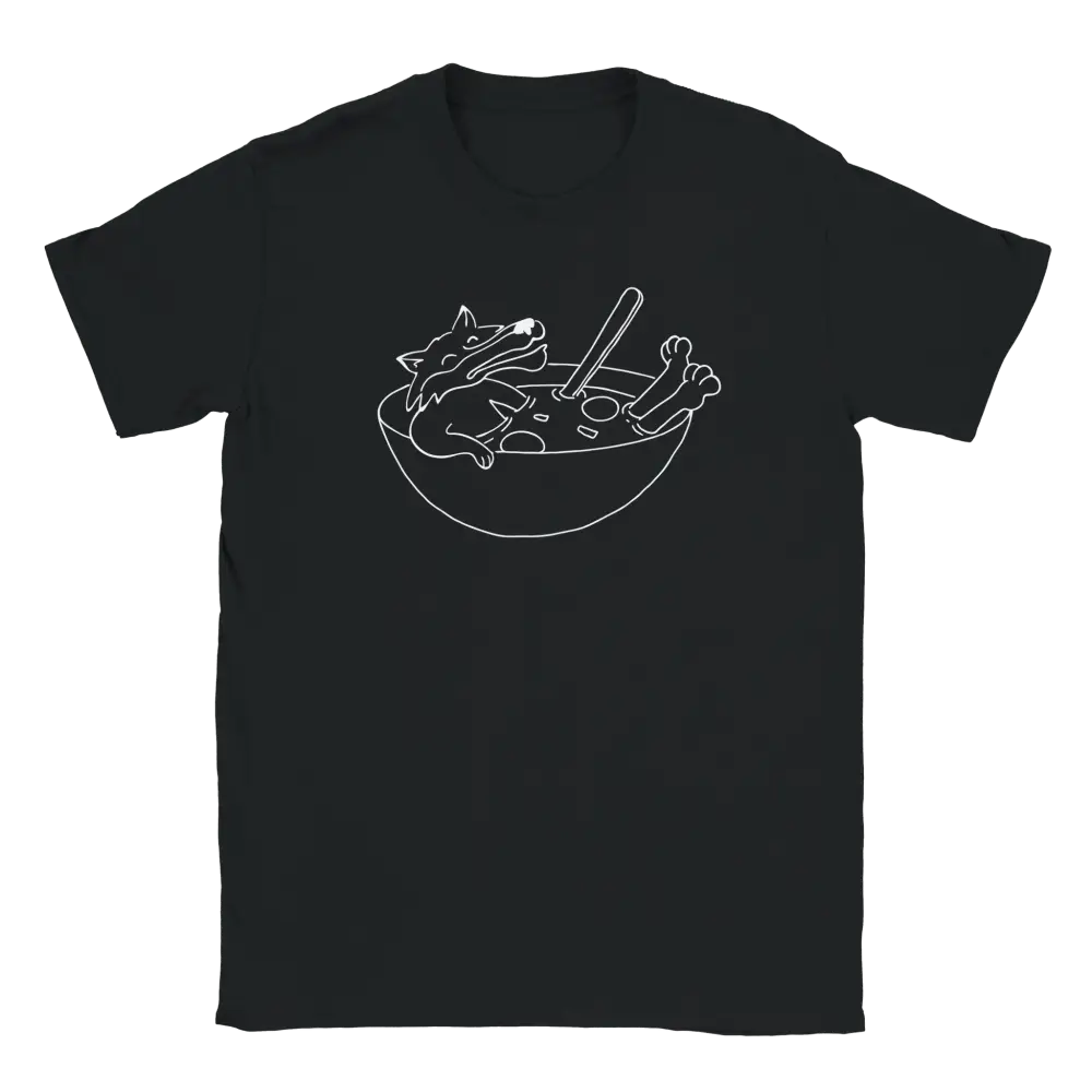 Mustavalkoinen crew-neck T-paita Wolf in a Soup grafiikalla Soup Of The Day - T-paita