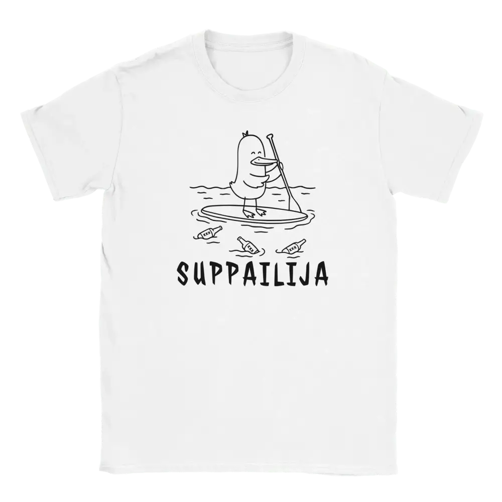 Valkoinen lyhythihais T-paita Suppailija - T-paita mustalla ankkuripiirroksella ja pulloilla