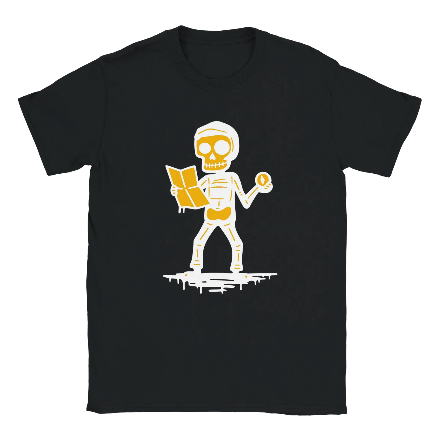 Musta crew-neck T-paita Suunnistaja - T-paita, jossa cartoon-skelton graafinen kuva