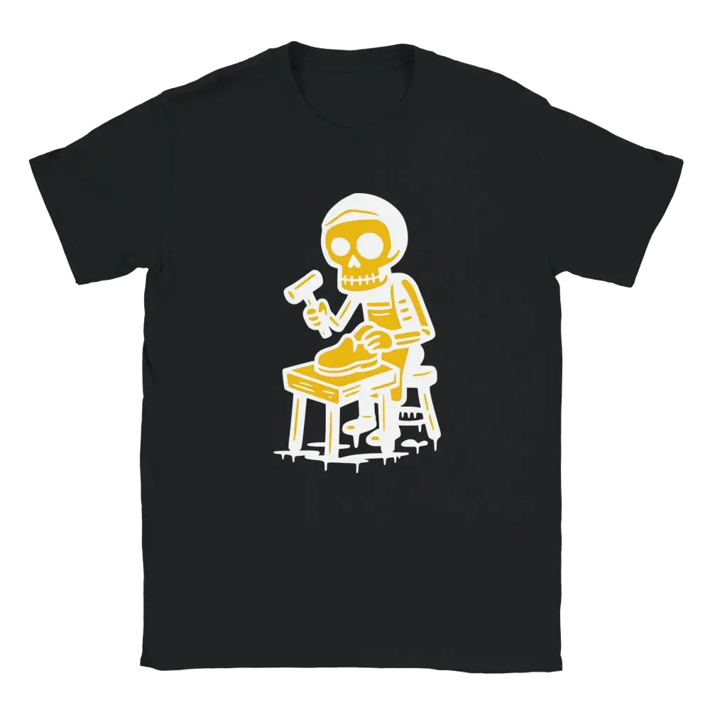 Mustavalkoinen T-paita Skeleton cobbler graphics Suutari - T-paita tuotteessa