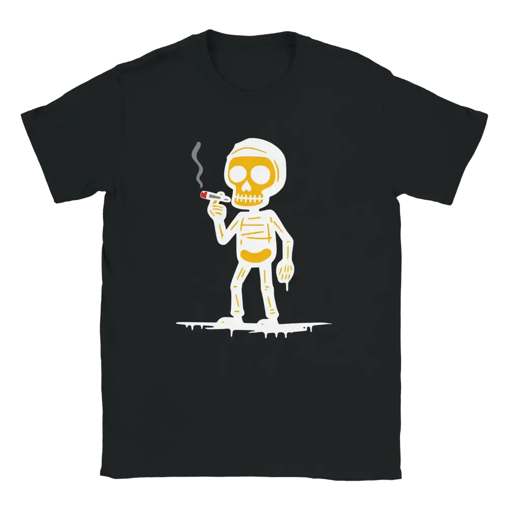 Tupakoija T-paita musta lyhythihainen t-paita luuranko ja sikari grafiikalla