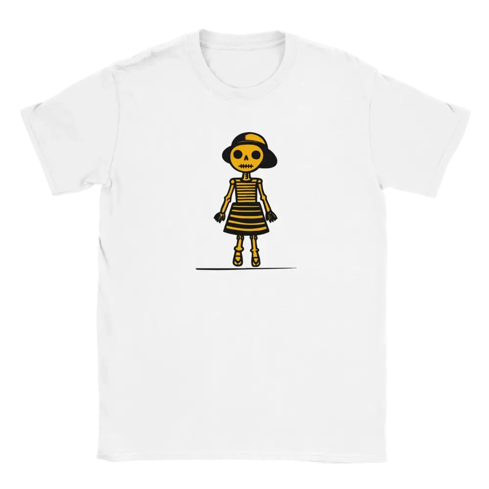 Valkoinen T-paita Skeleton Girl in Striped Dress Tyttö Naisten T-paita