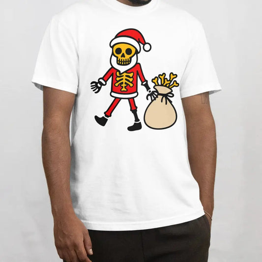 Valkoinen lyhythihainen T-paita Skeleton in Santa suit - Viimeinen Joulu design