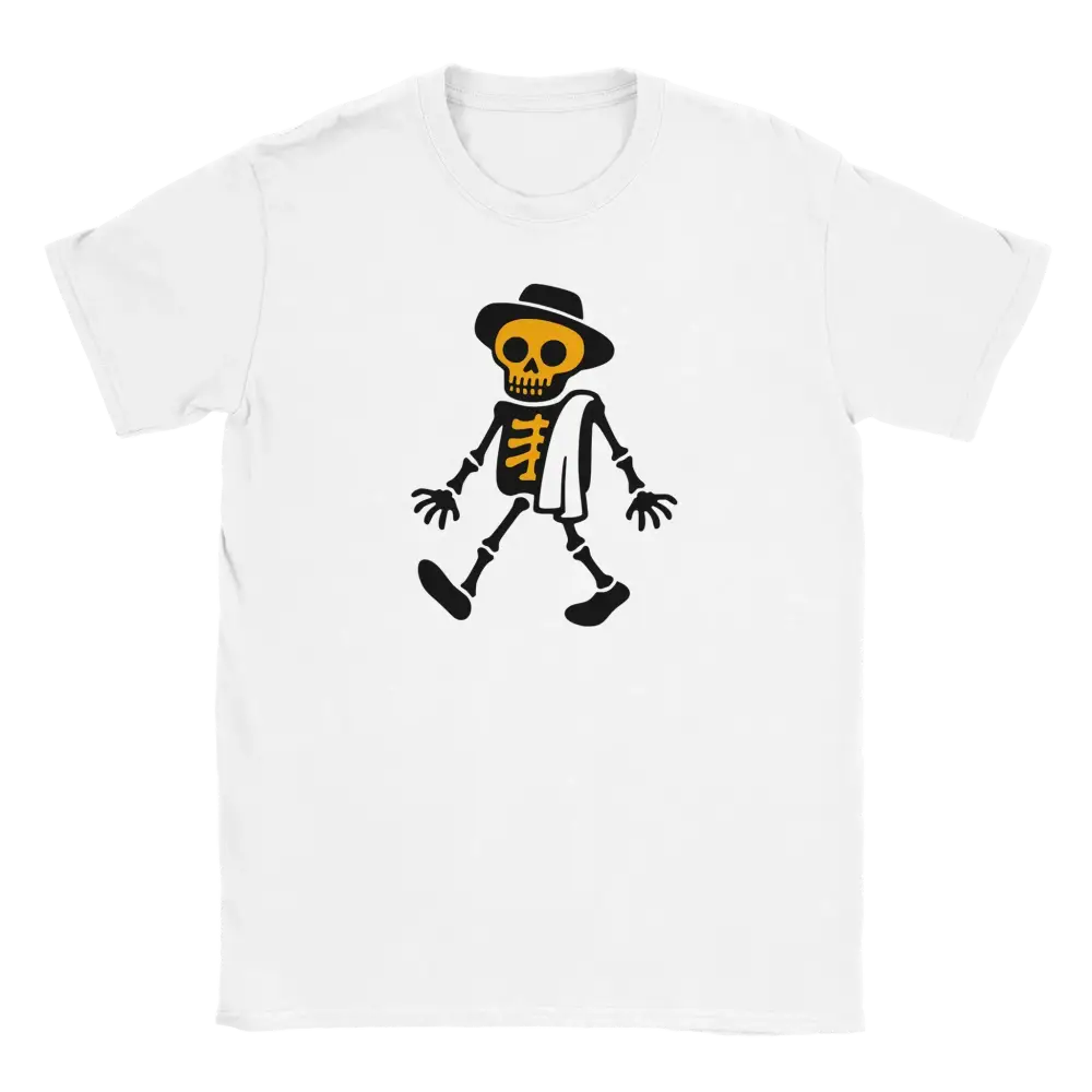 Valkoinen lyhythihainen T-paita Skeleton-hattupäällä ja pyyhkeellä design