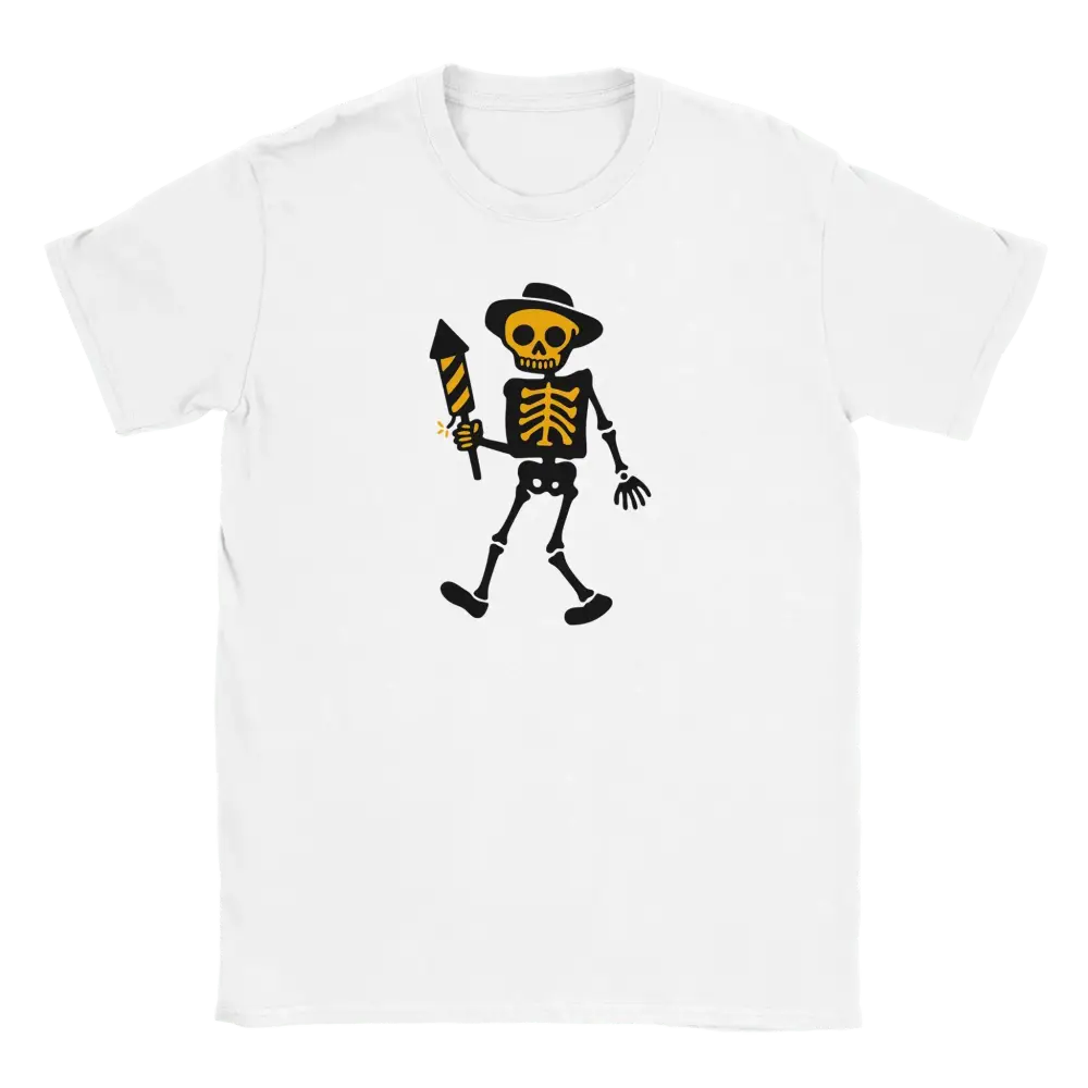 Viimeinen Raketti T-paita valkoinen t-paita cartoon skeleton hat ja raketti
