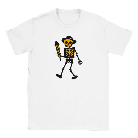 Viimeinen Raketti T-paita valkoinen t-paita cartoon skeleton hat ja raketti