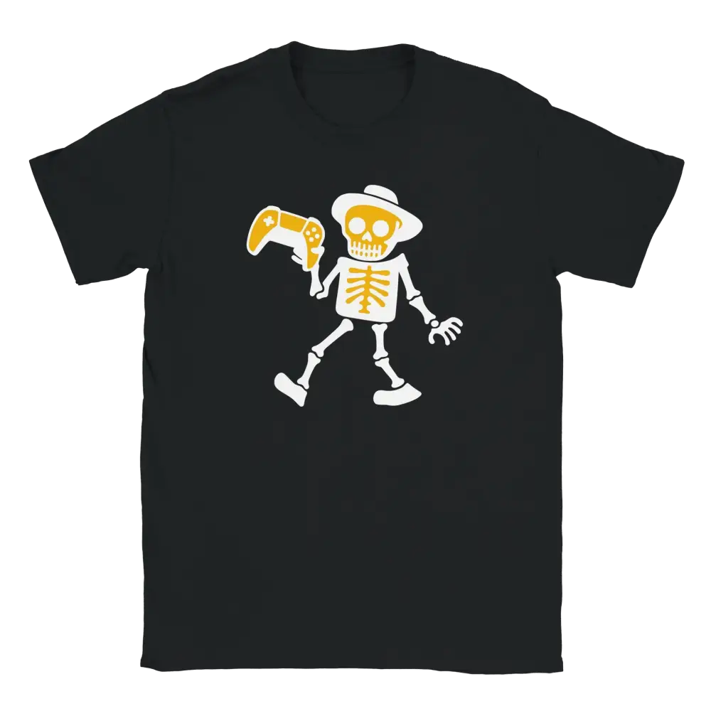 Mustapaita Skeletonillä Hat ja Videopeliohjain Viimeinen Taso T-paita