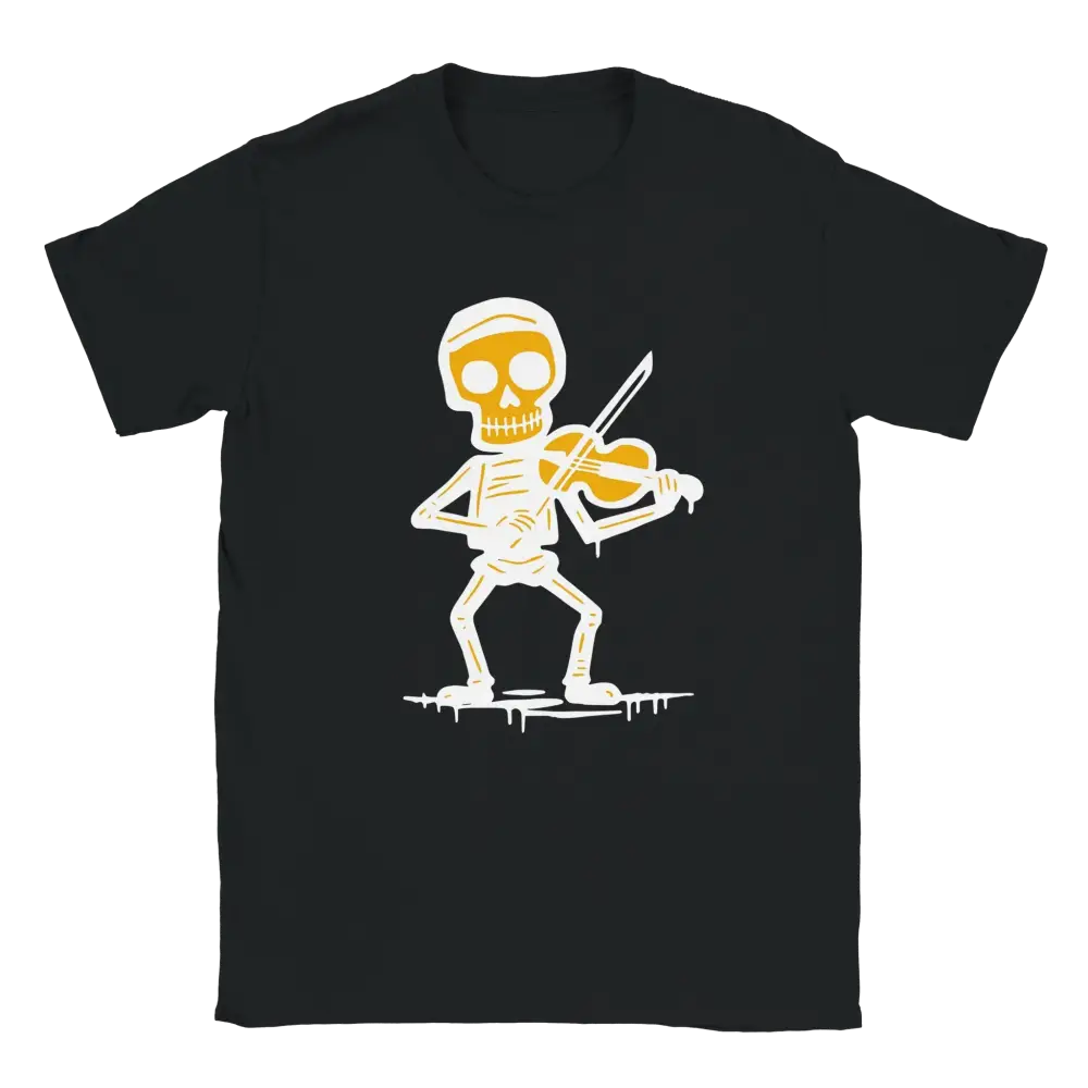 Mustavalkoinen lyhythihainen T-paita Skeletoni viulistina Viulisti - T-paita tuotekuva