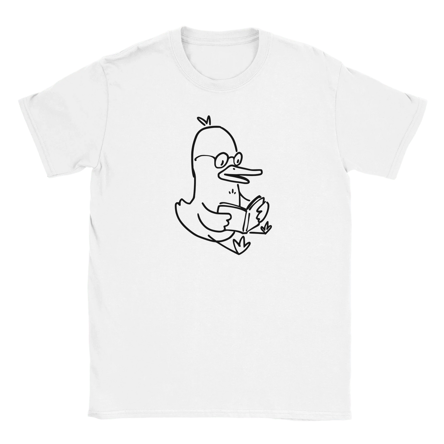 Valkoinen lyhythihainen crew neck -t-paita Wise Quacker - T-paita, jossa ankka lukee kirjaa