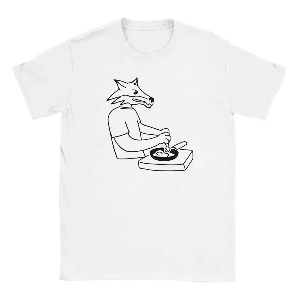 Valkoinen T-paita Chef Fox - T-paita, jossa karhu kokkaa munia