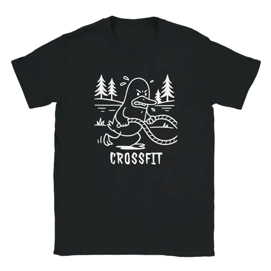 Mustavalkoinen Crossfit Ankka - T-paita, jossa valkoinen pilakuva