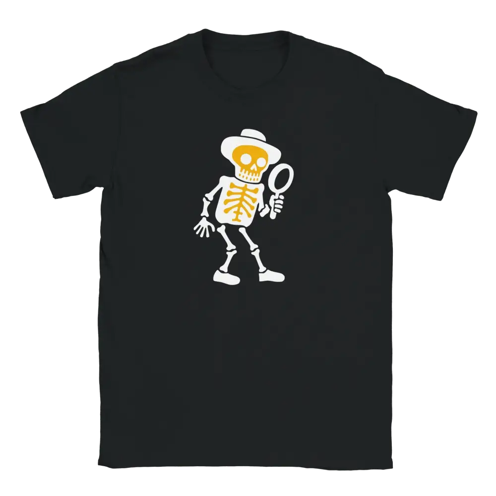 Mustavalkoinen Etsivä löytää T-paita skeleton detective grafiikalla