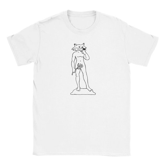 Valkoinen lyhythihainen T-paita Fox Of Art - T-paita, linjakas kettu-ihmishahmo kukkia