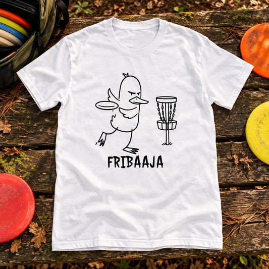 Themed flat-lay photograph of Fribaaja - T-paita with accessories related to its printed design.
