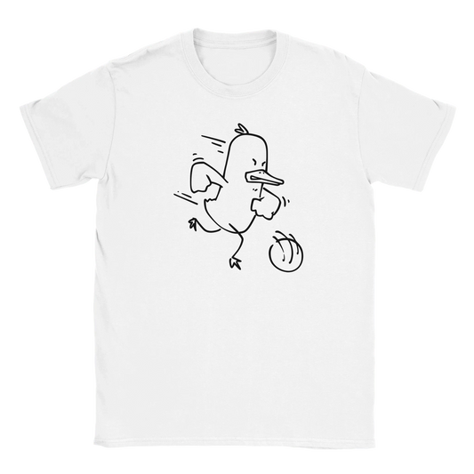 Valkoinen crew-neck T-paita Futis Ankka - T-paita, jossa satuhahmo ankka pelaa jalkapalloa