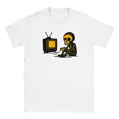 Valkoinen short-sleeve T-paita Skeleton Gaming -designilla Gamer - T-paita
