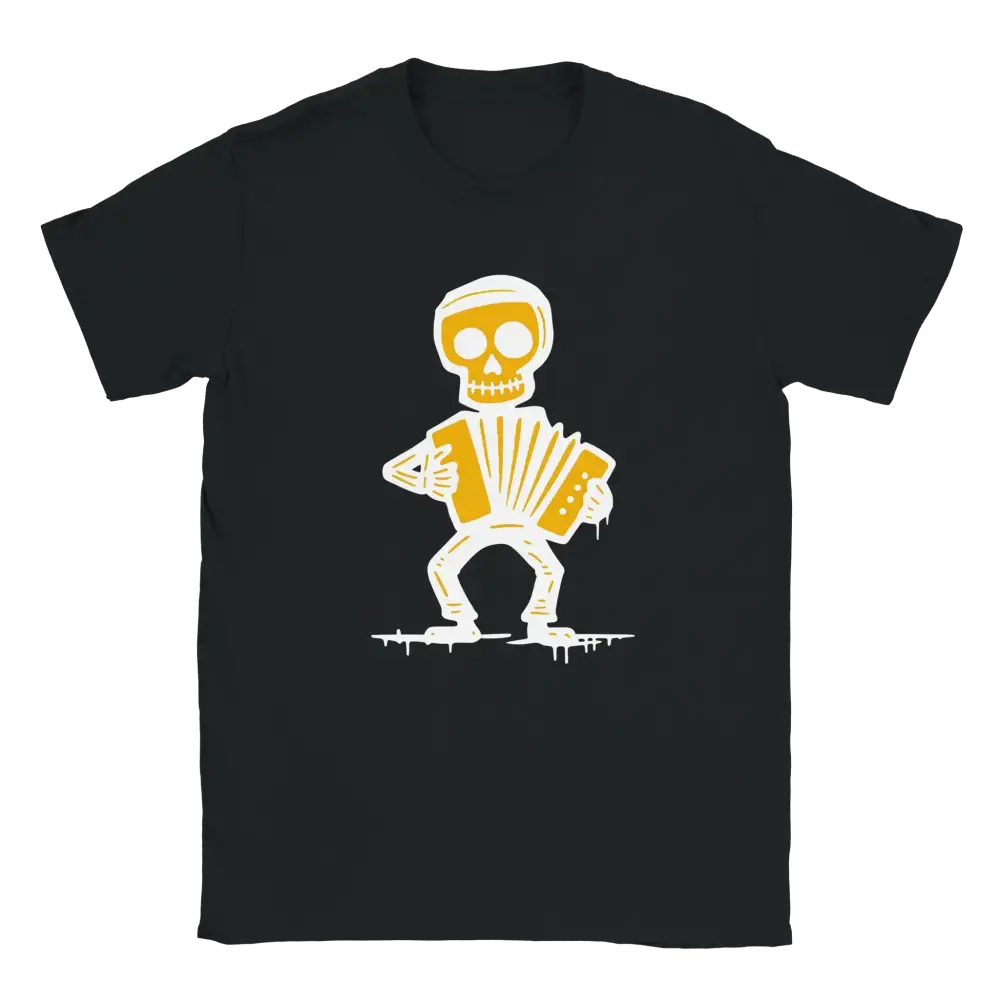 Musta T-paita Haitaristi, jossa luuranko soittaa haitaria