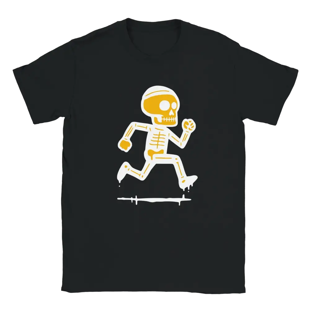 Mustavalkoinen Juoksija T-paita, juokseva luuranko-kuvio, crew-neck-tyyli