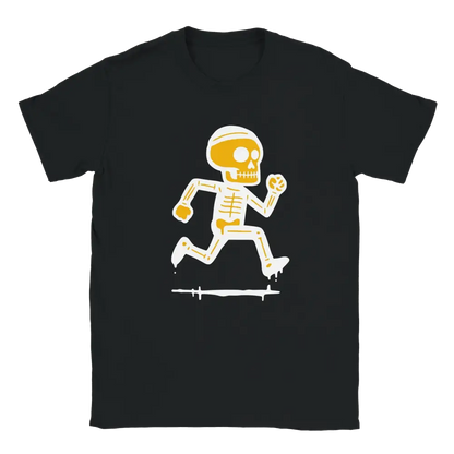 Mustavalkoinen Juoksija T-paita, juokseva luuranko-kuvio, crew-neck-tyyli