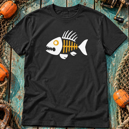 T-shirt featuring a fish skeleton.