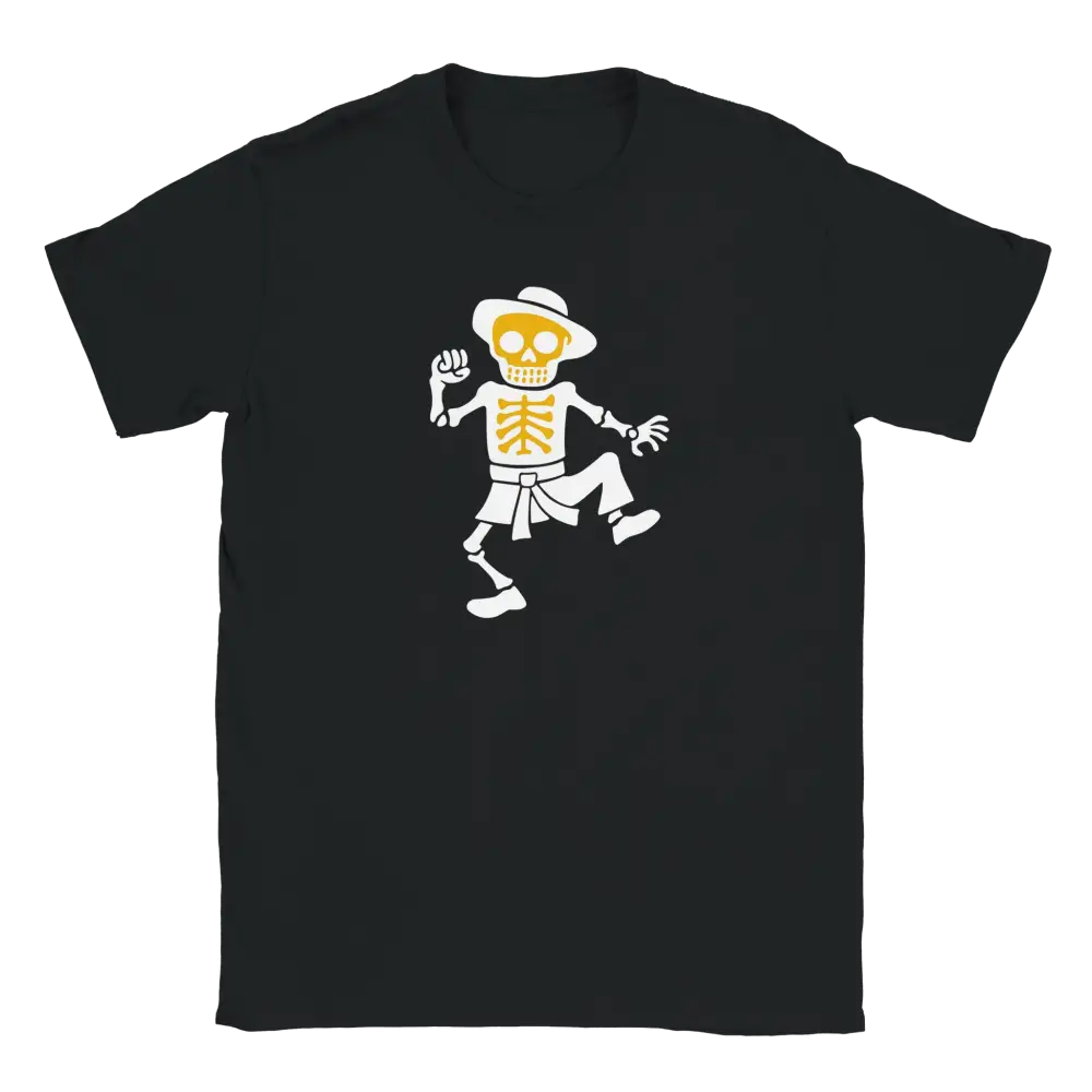 Mustavalkoinen KARATE T-paita tanssivalla luurankografikolla