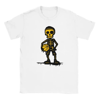 Valkoinen lyhythihainen T-paita Skeleton koripallonpelaajalla Koripalloilija