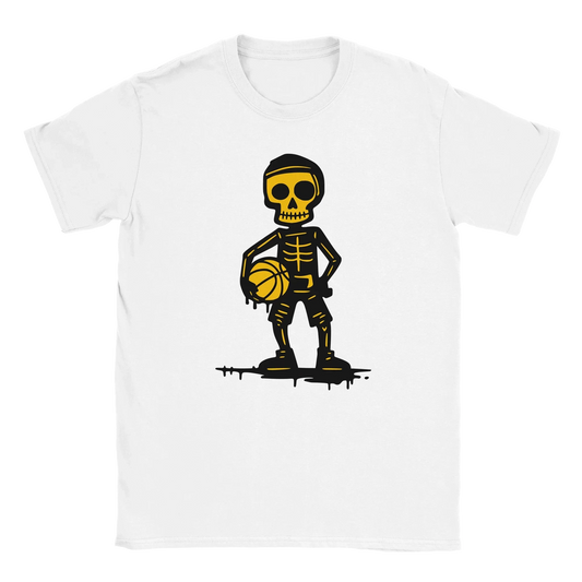 Valkoinen lyhythihainen T-paita Skeleton koripallonpelaajalla Koripalloilija