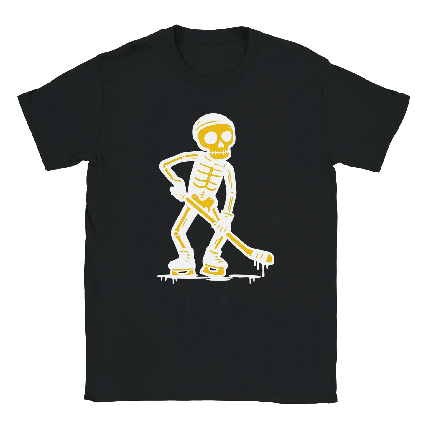 Musta lyhythihainen T-paita Skeleton hockey pelaaja design Lätkäjätkä tuotteessa