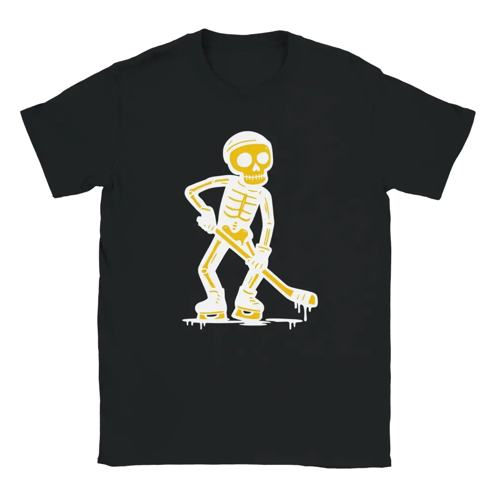 Musta lyhythihainen T-paita Skeleton hockey pelaaja design Lätkäjätkä tuotteessa
