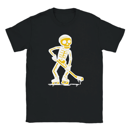 Musta lyhythihainen T-paita Skeleton hockey pelaaja design Lätkäjätkä tuotteessa