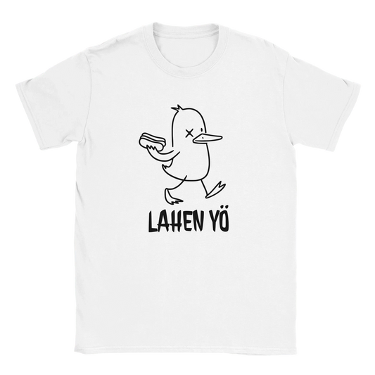 Lahen Yö - T-paita valkoinen short sleeve crew-neck t-paita ja ankka hotdogilla