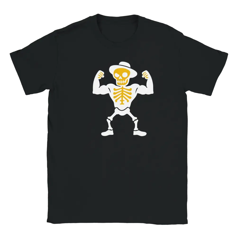 Macho T-paita musta crew neck t-paita skeleton hattu designilla