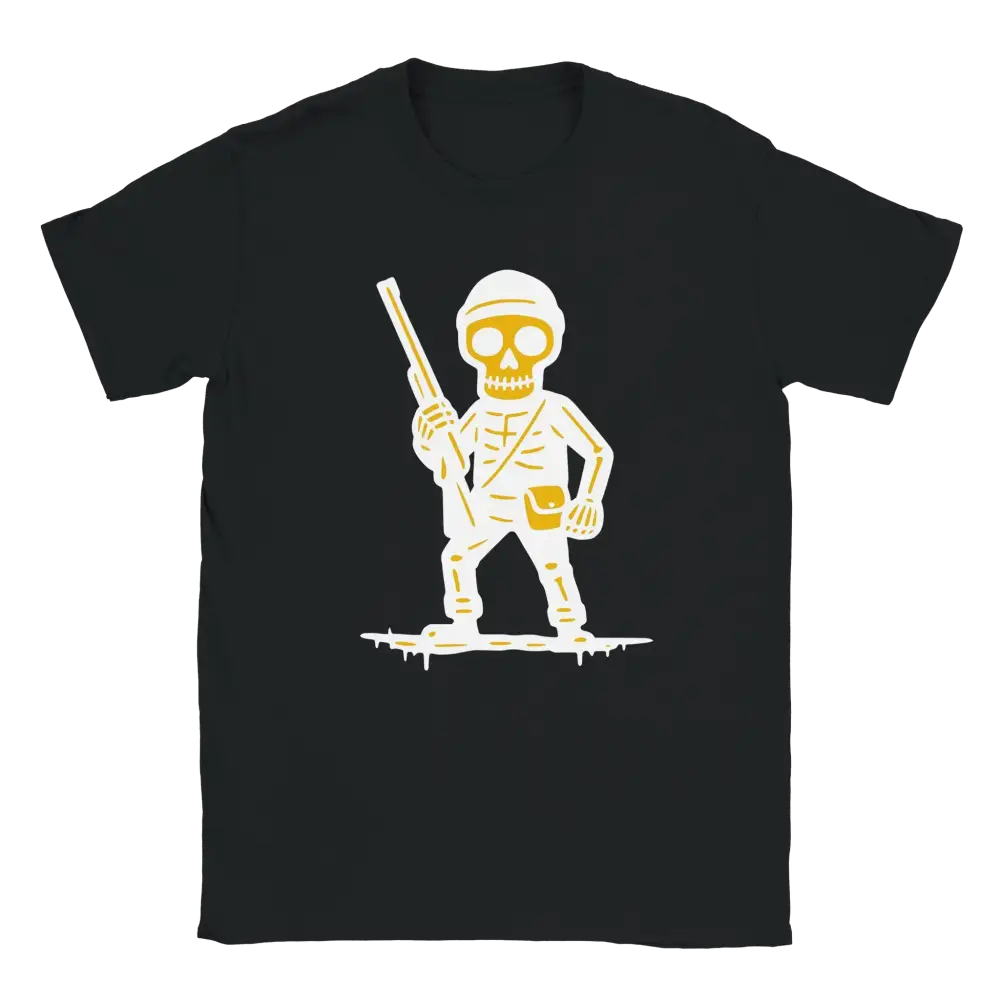 Metsästäjä T-paita musta crew-neck t-paita cartoon skeleton soldier grafiikalla