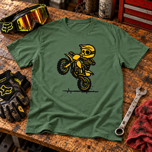 Themed flat-lay photograph of Mopoilija - T-paita with accessories related to its printed design.