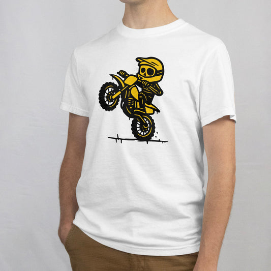 Mopoilija T-paita valkoinen short-sleeved motocross graphic keltainen ja musta