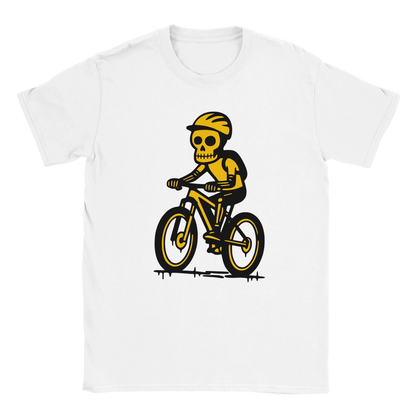 Musta MTB - T-paita valkoinen T-paita keltainen luuranko pyörällä päällä