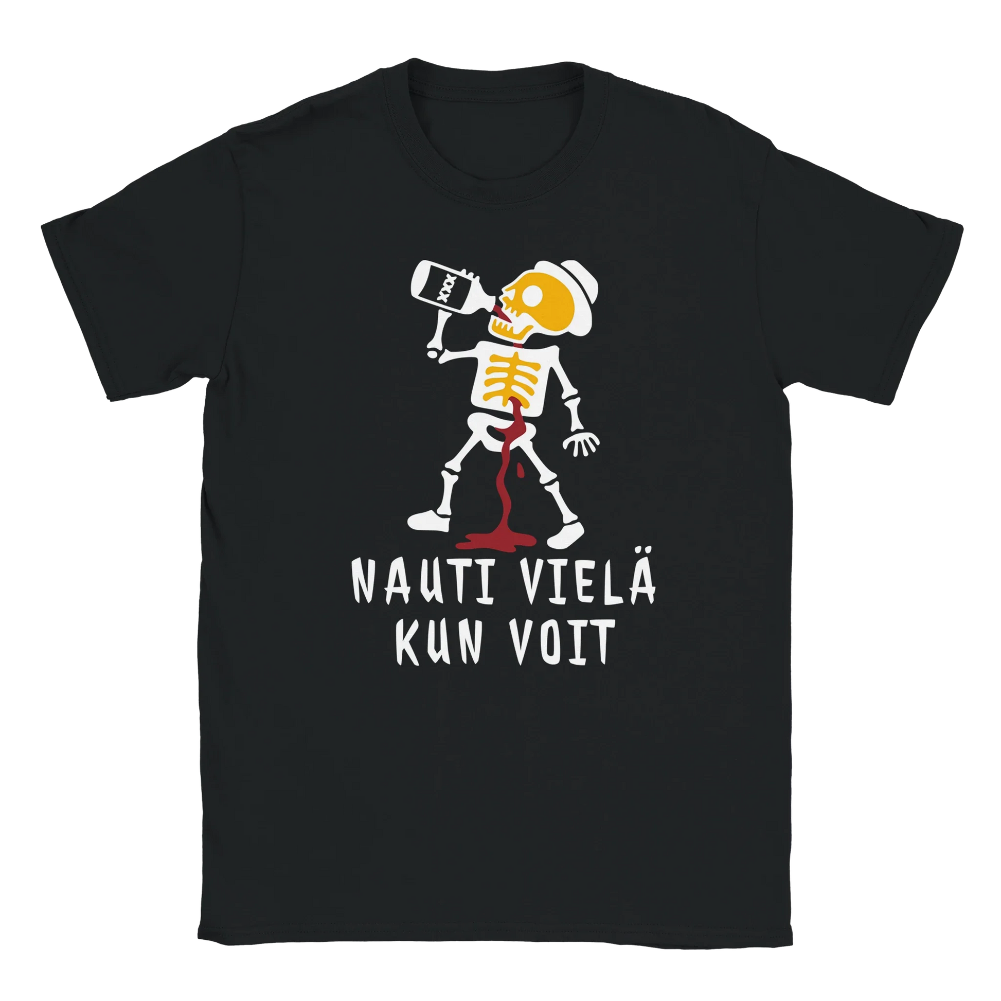 Nauti Vielä Kun Voit musta lyhythihainen t-paita luurankografiikalla