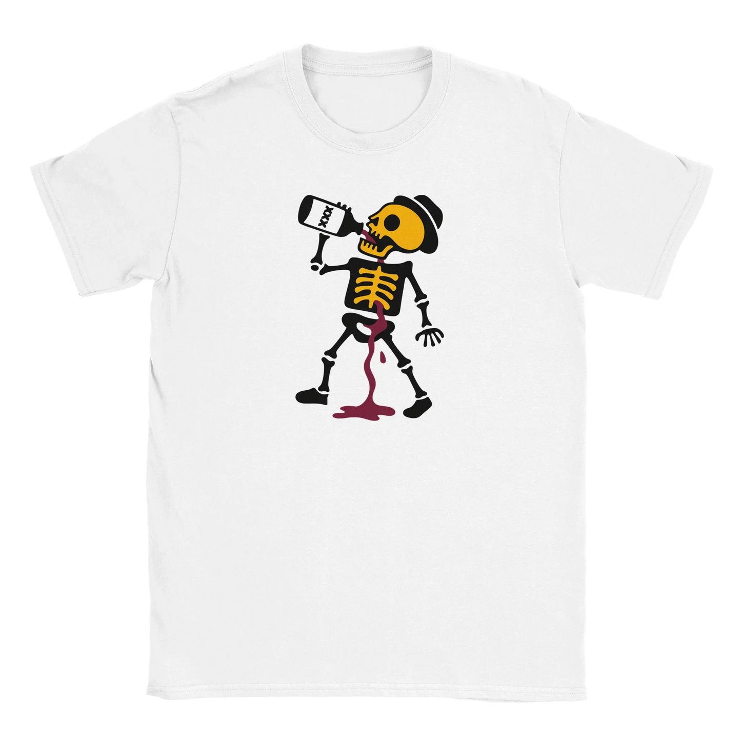 Valkoinen lyhythihainen crew-neck T-paita cartoon-luunskeemalla Nauti Vielä Kun Voit