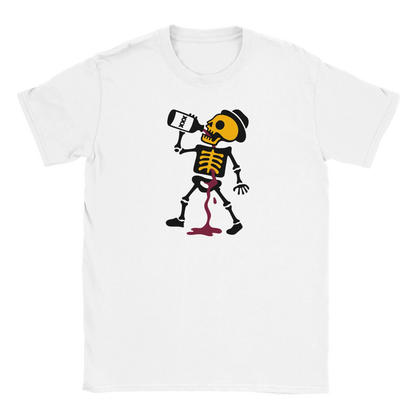 Valkoinen lyhythihainen crew-neck T-paita cartoon-luunskeemalla Nauti Vielä Kun Voit